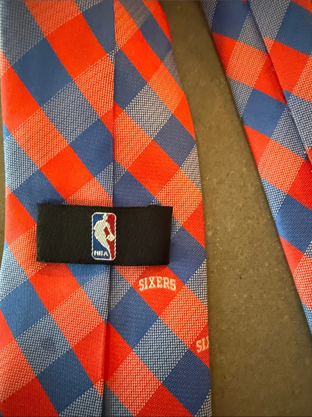 NBA Red and Blue Checked Tie with Team Script
